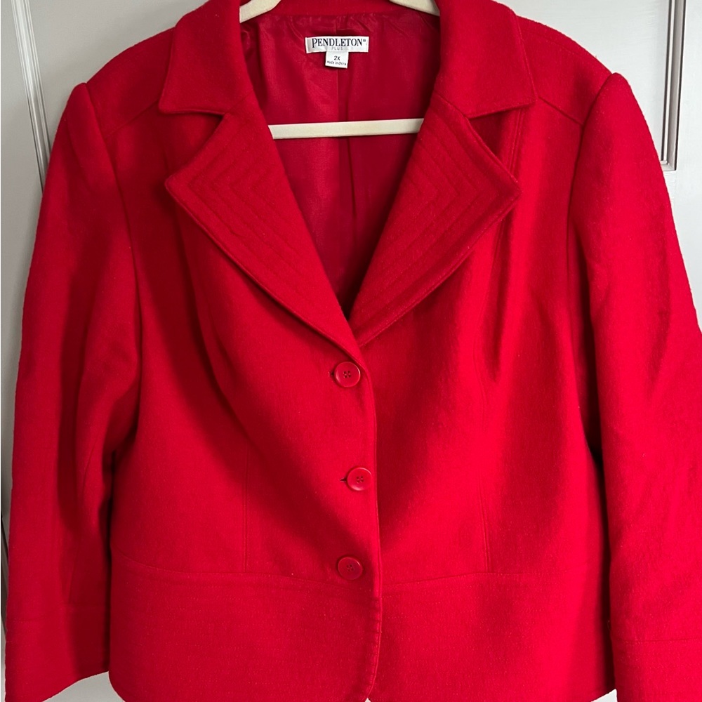 Vintage Pendleton Size 2X Women's Blazer Red 100% Wool Pockets Career Jacket